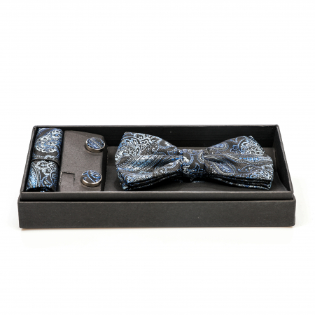 Papion negru cu model albastru cu butoni si batista [1]