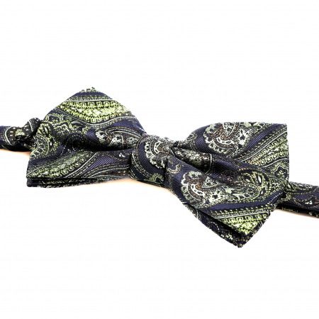 Papion albastru inchis cu model vernil cu butoni si batista [6]