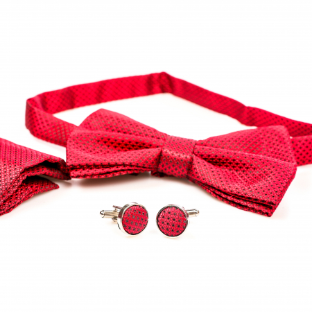 Papion rosu cu puncte negre cu butoni si batista [3]