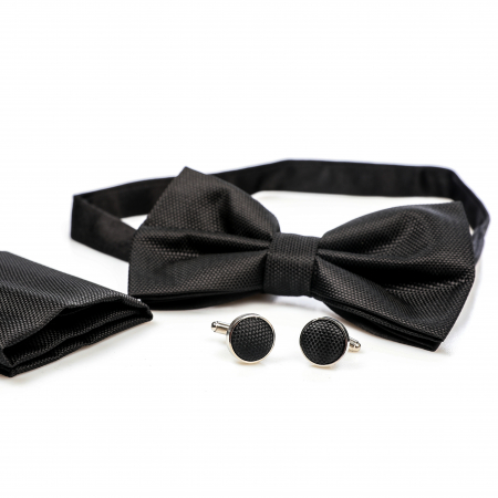 Papion negru cu butoni si batista [4]