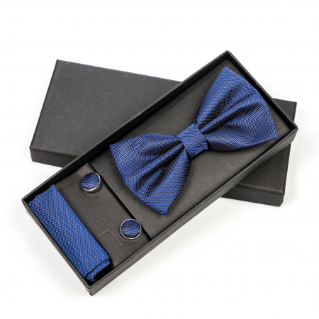 Papion albastru cu butoni si batista [4]