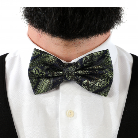 Papion albastru inchis cu model vernil cu butoni si batista [8]