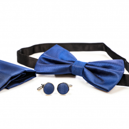 Papion albastru cu butoni si batista [2]