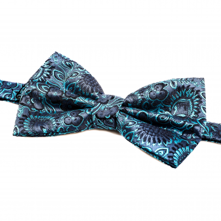 Papion albastru inchis cu model turcoaz cu butoni si batista [6]