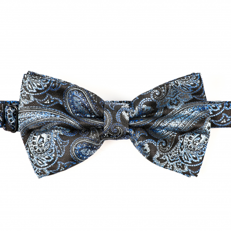 Papion negru cu model albastru cu butoni si batista [5]