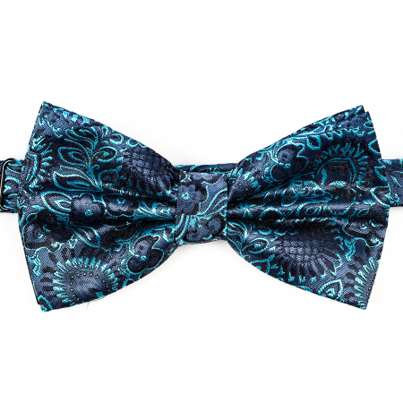 Papion albastru inchis cu model turcoaz cu butoni si batista [5]
