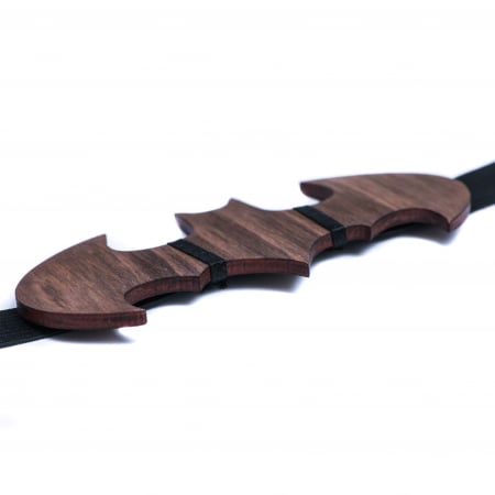 Papion din lemn model cu batman - maro inchis [2]