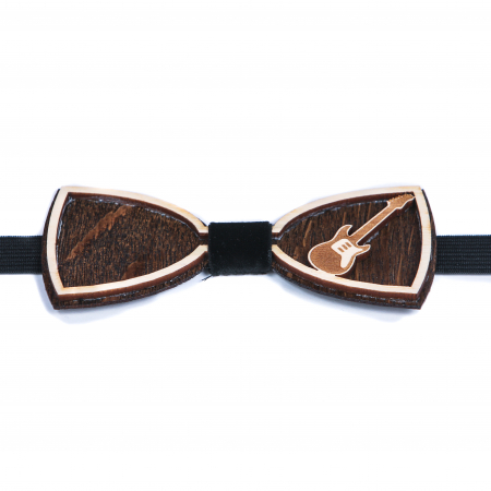 Cadouri pentru iubit - Papion din lemn model cu chitara in straturi