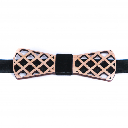 Cadouri pentru iubit - Papion din lemn model cu carouri mari - natur