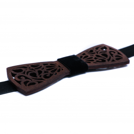 Papion din lemn model floral - maro inchis [2]