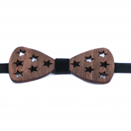 Cadouri pentru iubit - Papion din lemn model cu stele - maro inchis