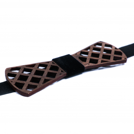 Papion din lemn model cu carouri mari - maro inchis [2]