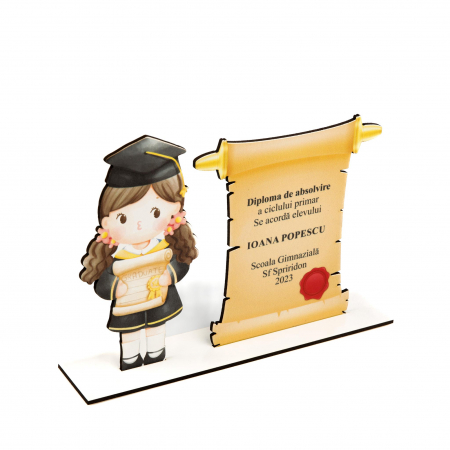 Placheta personalizata din lemn cu fata satena si diploma de absolvire [2]