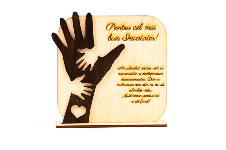 Agende din lemn - Placheta personalizata din lemn cu maini- Pentru cel mai bun Invatator!