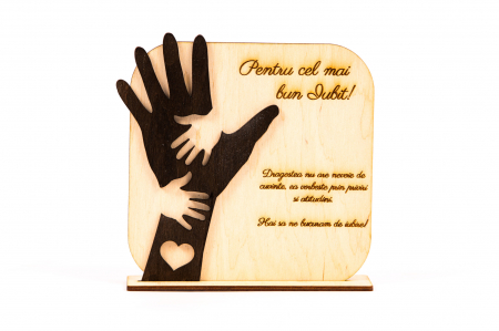 Cadouri pentru iubit - Placheta personalizata din lemn cu maini- Pentru cel mai bun Iubit!