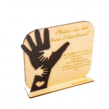 Placheta personalizata din lemn cu maini- Pentru cea mai buna Educatoare! [2]