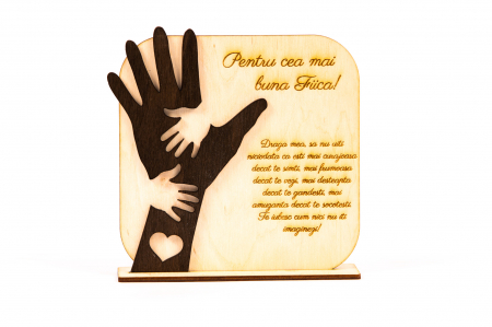 Diplome si Plachete - Placheta personalizata din lemn cu maini- Pentru cea mai buna Fiica!