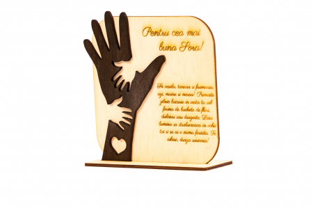 Placheta personalizata din lemn cu maini- Pentru cea mai buna Sora! [1]