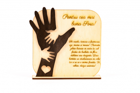 Diplome si Plachete - Placheta personalizata din lemn cu maini- Pentru cea mai buna Sora!