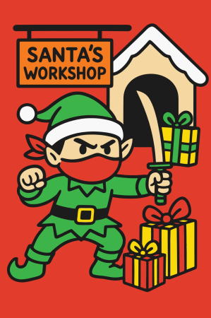 Ateliere cu nisip colorat - Plansa cu nisip colorat -Elf Ninja în Apărarea Atelierului lui Moș Crăciun