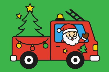 Ateliere cu nisip colorat - Plansa cu nisip colorat -Cu Moș Crăciun la volanul camionului magic