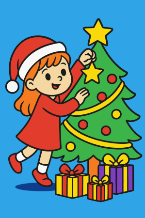 Ateliere cu nisip colorat - Plansa cu nisip colorat -Cu o Fetita Împodobind Bradul cu Bucurie