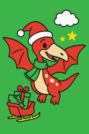 Ateliere cu nisip colorat - Plansa cu nisip colorat - Cu pterozaur si o sanie cu cadouri