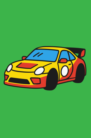 Ateliere cu nisip colorat - Plansa cu nisip colorat - Cu o masina galben cu rosu