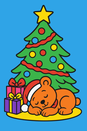 Ateliere cu nisip colorat - Plansa cu nisip colorat - Noapte magică cu un ursulet langa bradul de Crăciun