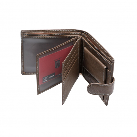 Portofel piele naturala pentru barbati cu capsa Maro deschis [4]