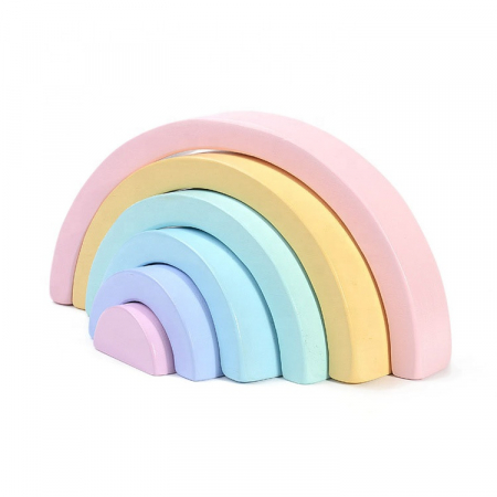 Semicerc curcubeu din lemn - Joc Montessori culori pastel [4]