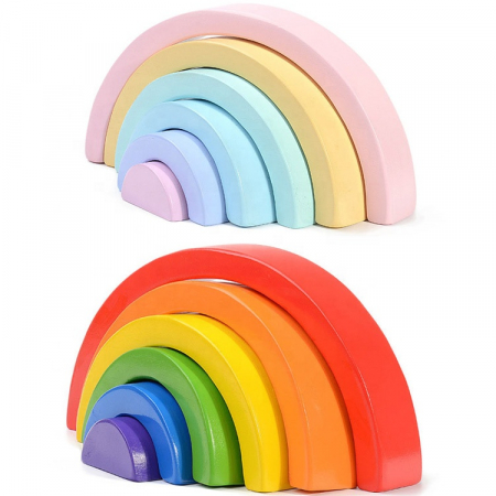 Semicerc curcubeu din lemn - Joc Montessori culori pastel [3]