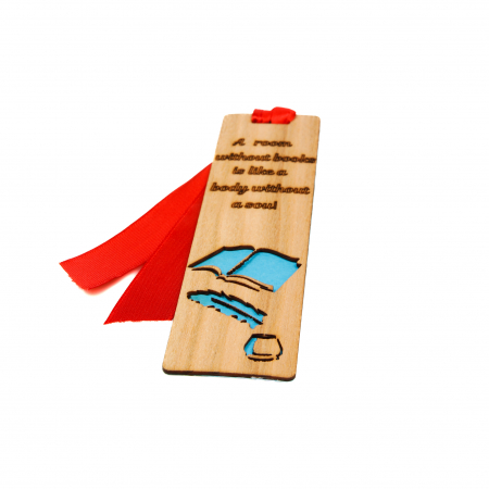 Semn de carte din lemn cu mesaj si o carte [1]