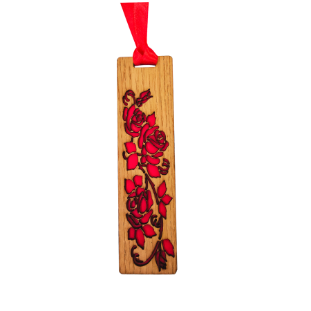 Agende cu mesaje - Semn de carte din lemn cu trandafiri rosii