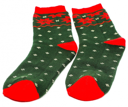 Sosete calduroase cu motive de Craciun verzi- Fulgi de zapada [3]