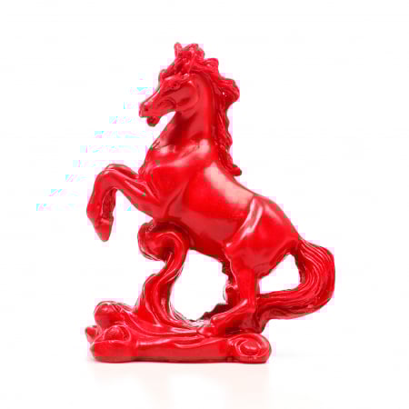 Statueta Feng Shui Cal Rosu cu picioarele ridicate pentru noroc in iubire si succes profesional [3]
