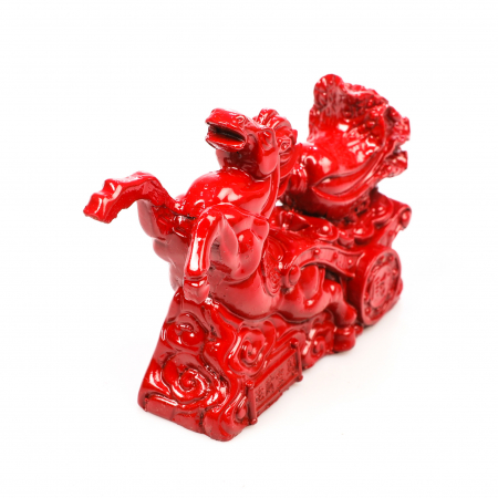 Statueta Feng Shui Cal Rosu cu trasura pentru noroc in iubire si succes profesional [3]