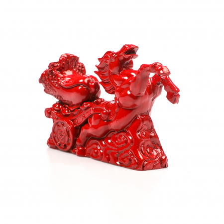Statueta Feng Shui Cal Rosu cu trasura pentru noroc in iubire si succes profesional [1]