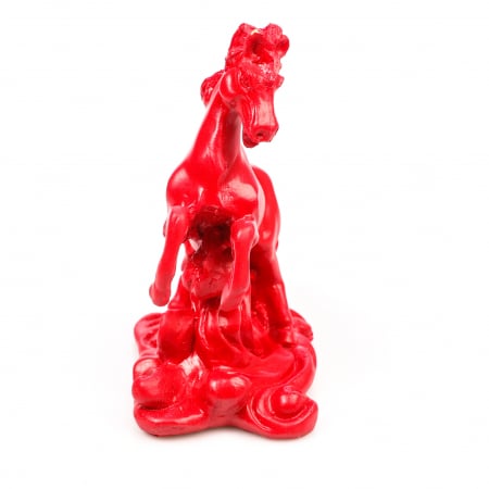 Statueta Feng Shui Cal Rosu cu picioarele ridicate pentru noroc in iubire si succes profesional [0]