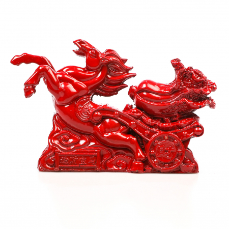 Statueta Feng Shui Cal Rosu cu trasura pentru noroc in iubire si succes profesional [4]