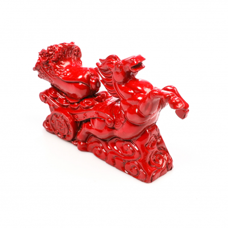 Statueta Feng Shui Cal Rosu cu trasura pentru noroc in iubire si succes profesional [0]