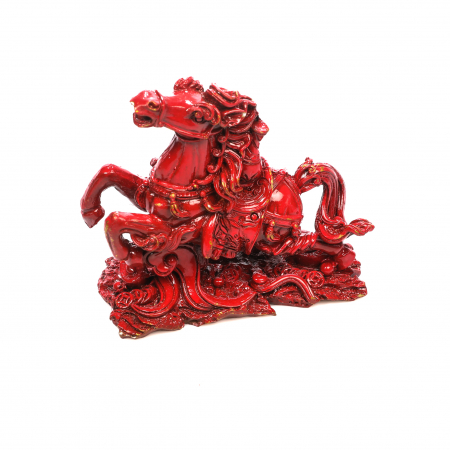 Feng Shui - Statueta Feng Shui Cal Rosu in 2 picioare cu monede si pepite pentru noroc, dragoste si succes