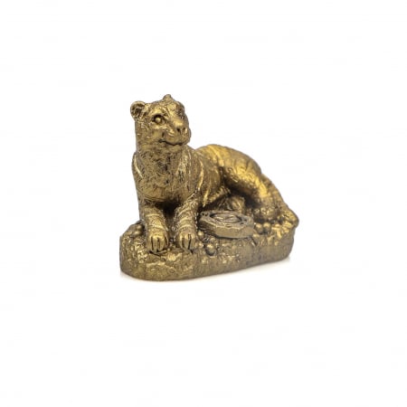 Feng Shui - Statueta foarte mica Feng Shui Tigru sezand cu moneda cu simbol Yin Yang