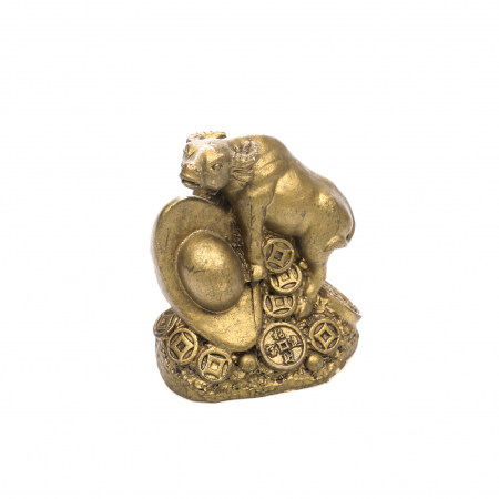 Feng Shui - Statueta mica Feng Shui Bivol pe monede cu pepita pentru prosperitate