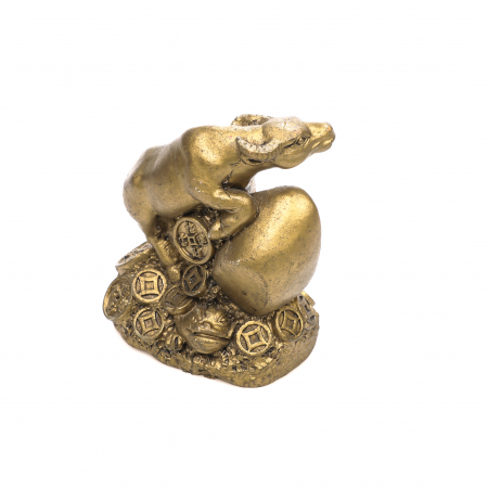 Statueta mica Feng Shui Bivol pe monede cu pepita pentru prosperitate [3]