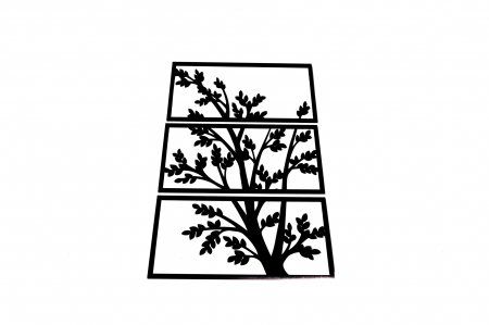 Tablou din 3 piese - lemn cu o ramura verticala negru [3]