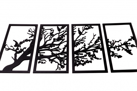 Tablou din 4 piese cu o ramura - negru [1]