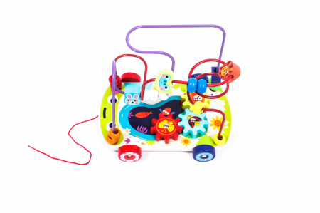 Joc interactiv multifunctional cu animalute din lemn cu roti - Lemn in Dar [2]