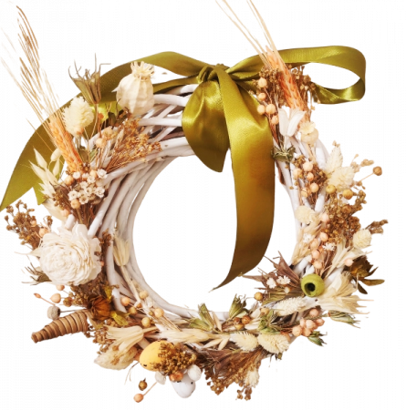 Produse - Coronita de Paste din nuiele si flori naturale uscate, in nuante de bej si piersica