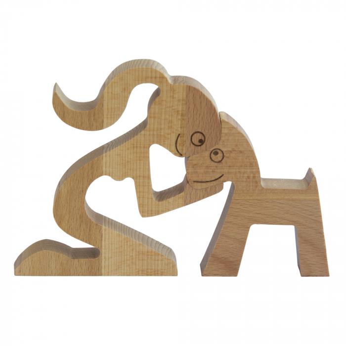 Figurina decorativa din lemn de fag fata si catel, 16x11 cm [1]